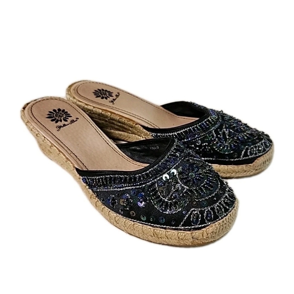 Yellow Box Kina Beaded Sequin Espadrille Wedge Sandals Womens Size 8 Boho Mules - Picture 10 of 10